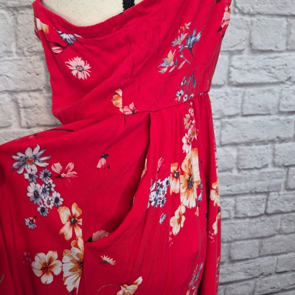 Torrid Red Floral Challis Tank Hi-Lo Skater Sundress Spaghetti Strap Pockets M/L - Picture 7 of 12